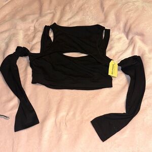 Stylish Black Cut-Out Crop Top